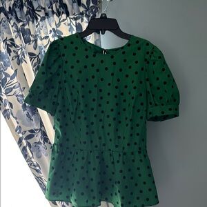 Green Peplum Puff Sleeve Blouse